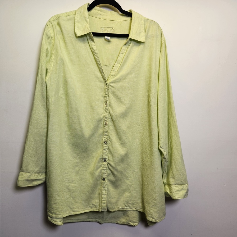 Sigrid Olsen Linen Blend Long Sleeve‎ Button Down 2XL Roll Tab Lagenlook Preppy